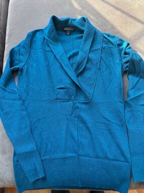 Banana Republic Teal Ribbed Shawl-Collar Sweater